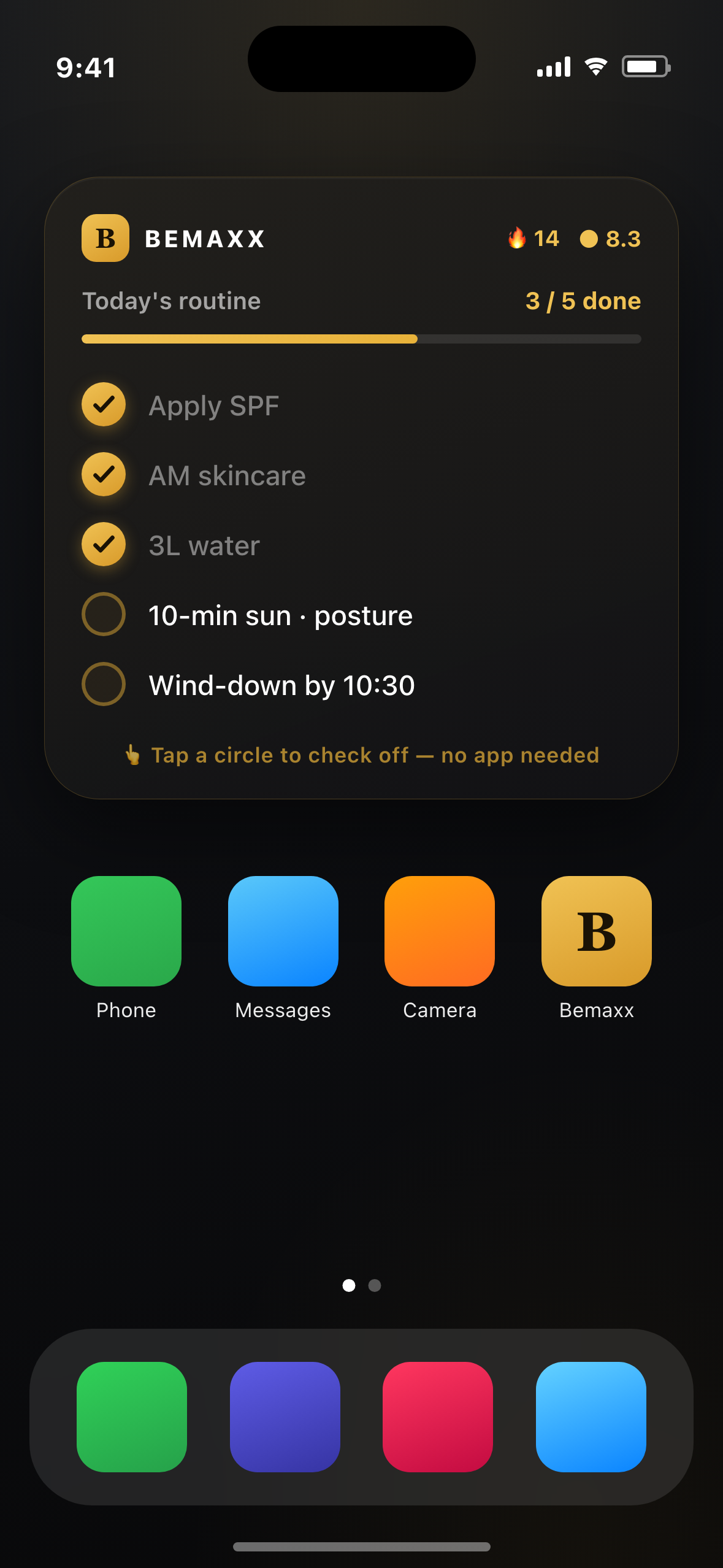 Home-screen widget showing your Glow-Up score